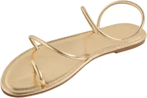 GORGLITTER Women's Metallic Strappy Thong Flat Sandals Open Toe Dressy Slide Sandal