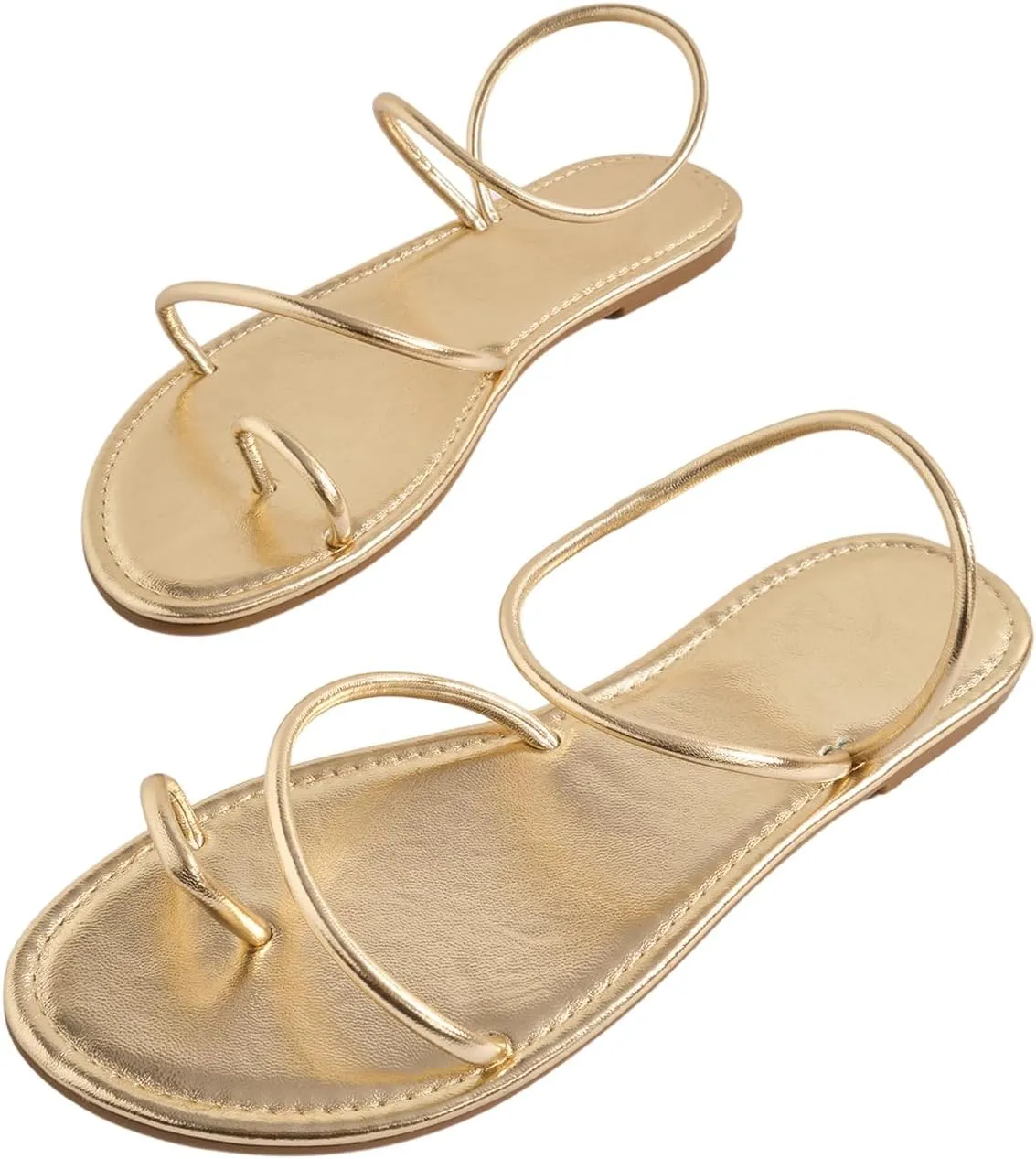 GORGLITTER Women's Metallic Strappy Thong Flat Sandals Open Toe Dressy Slide Sandal