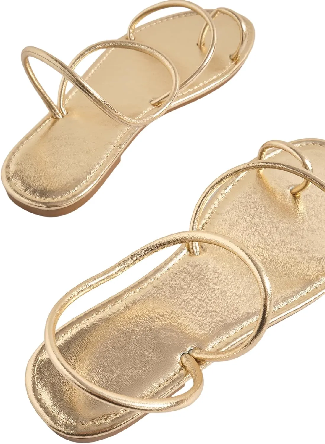 GORGLITTER Women's Metallic Strappy Thong Flat Sandals Open Toe Dressy Slide Sandal