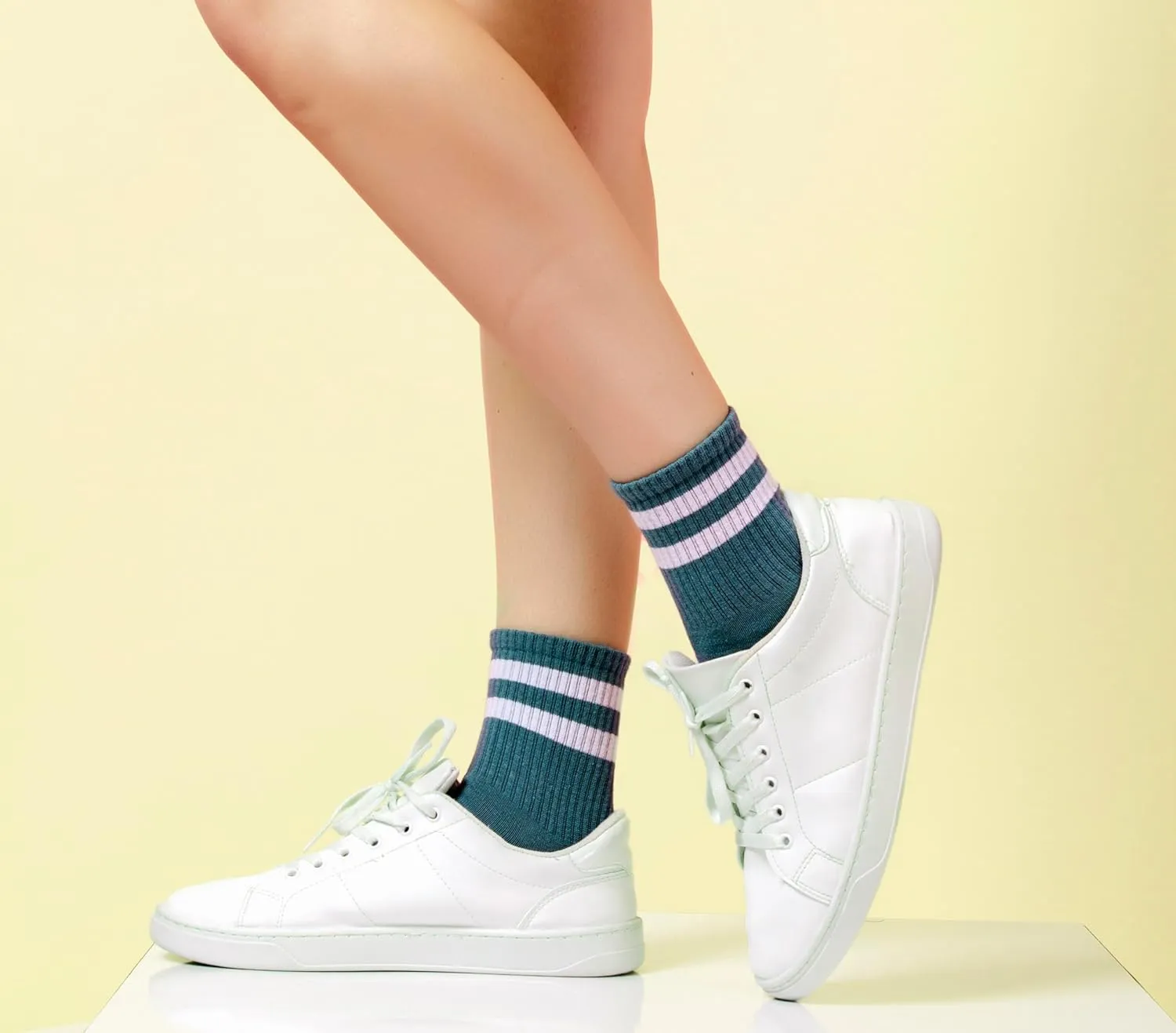 GoWith Cotton Socks for Women & Men, Quarter Cushioned Striped Soft Thin Retro Everyday Socks, Athletic and Casual Wear