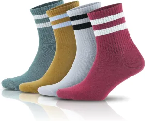 GoWith Cotton Socks for Women & Men, Quarter Cushioned Striped Soft Thin Retro Everyday Socks, Athletic and Casual Wear