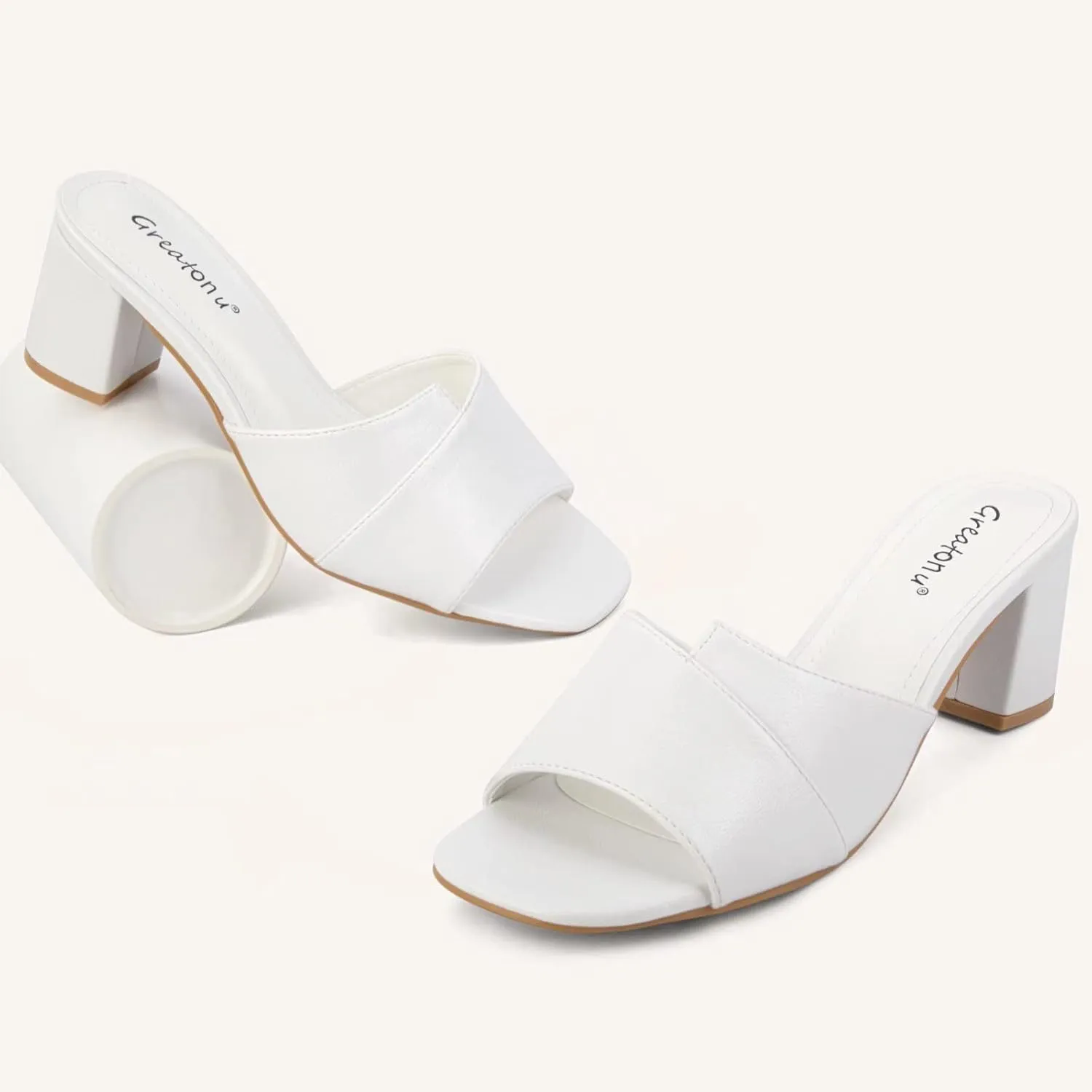 Greatonu Heeled Sandals Square Toe Sandals Slip On Fashion Wedding Chunky Block Mule Heels for Women