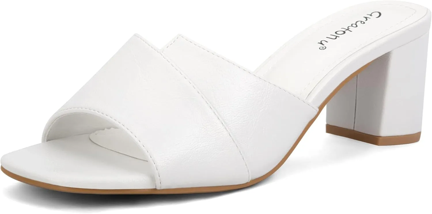 Greatonu Heeled Sandals Square Toe Sandals Slip On Fashion Wedding Chunky Block Mule Heels for Women