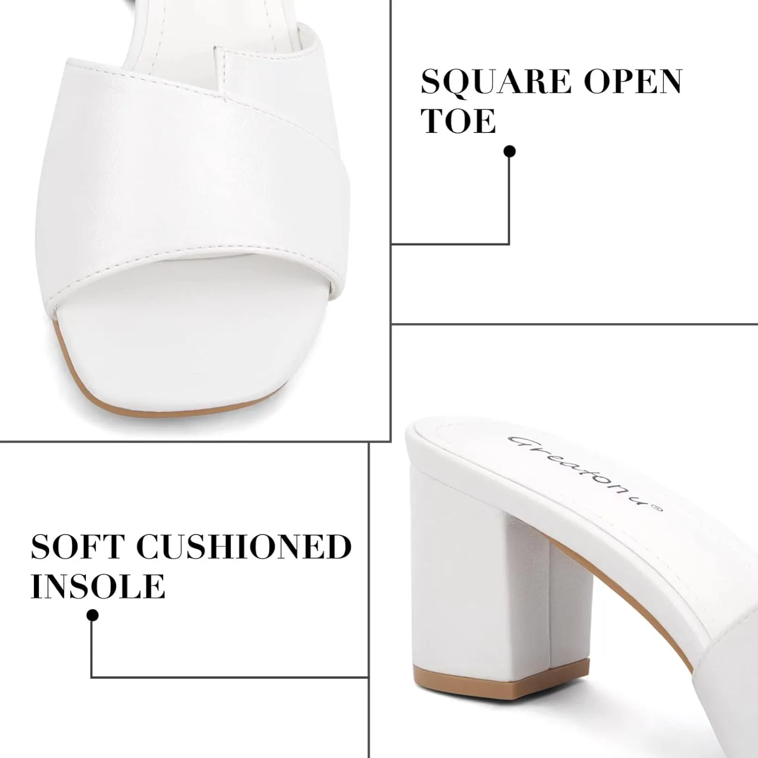 Greatonu Heeled Sandals Square Toe Sandals Slip On Fashion Wedding Chunky Block Mule Heels for Women