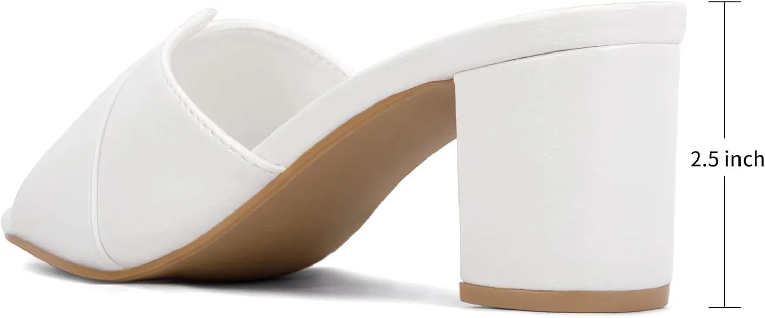 Greatonu Heeled Sandals Square Toe Sandals Slip On Fashion Wedding Chunky Block Mule Heels for Women