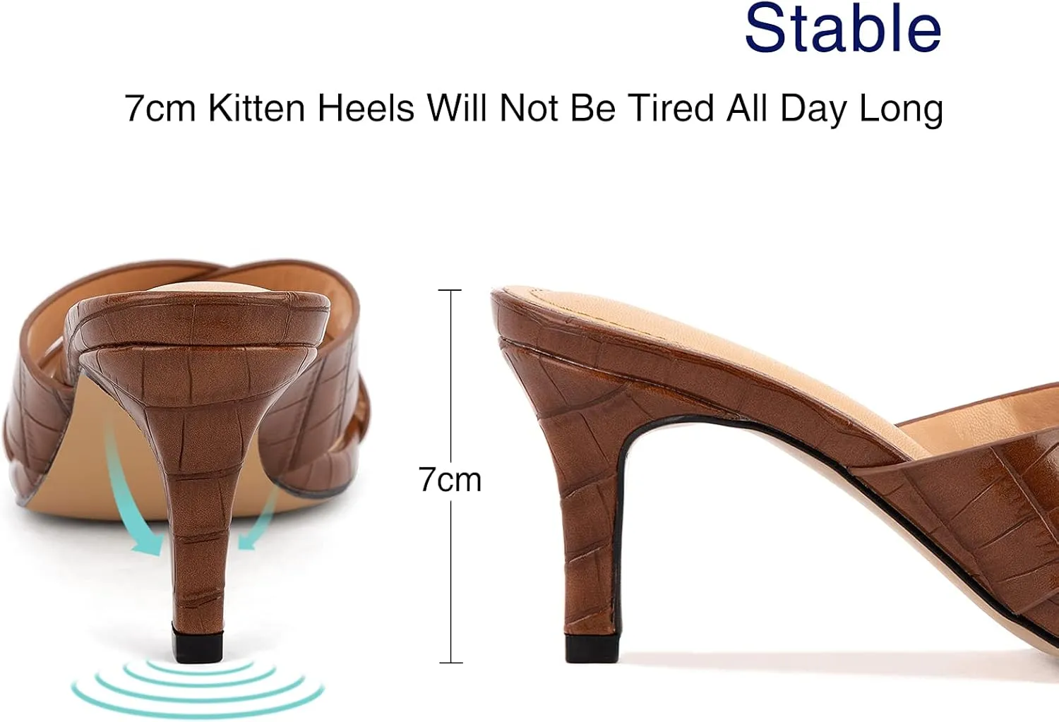 Greatonu Women's Square Toe Summer Heels Mules Cross Strap Slip on 2.5 Inch kitten Heeled Sandals