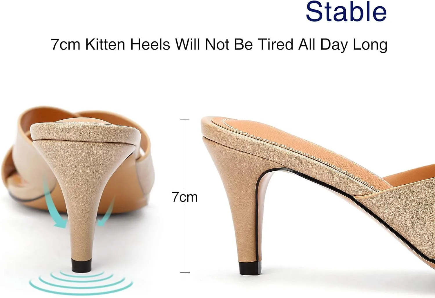 Greatonu Women's Square Toe Summer Heels Mules Cross Strap Slip on 2.5 Inch kitten Heeled Sandals