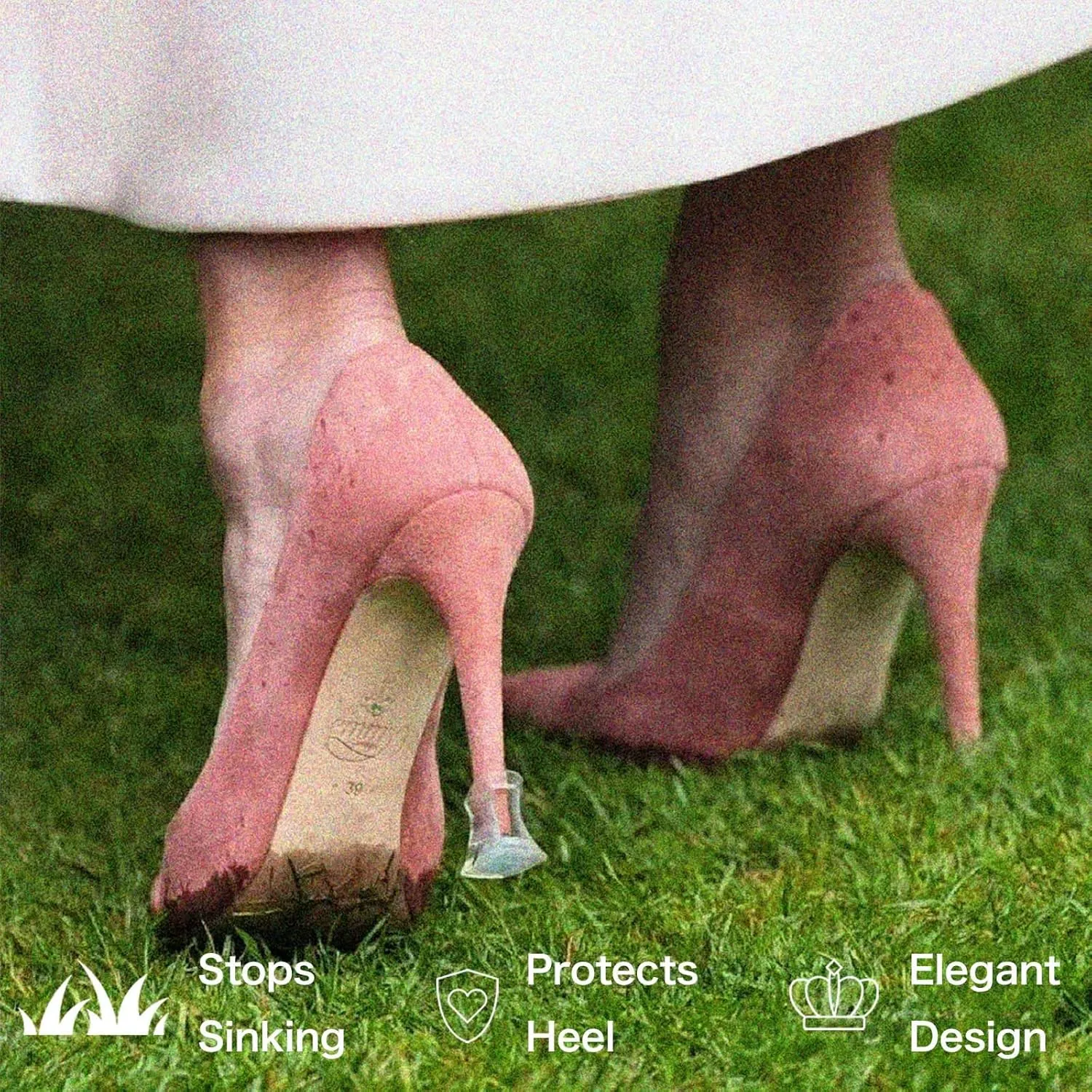 GUJI 2024 High Heel Protectors for Grass, Heel Caps for High Heels, Heel Replacement Tips, Heel Stoppers for High Heels - Dance with Confidence, 3 Sizes, 6 Pairs (Crystal Clear)