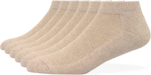 HaloYIYI Men's Performance Cotton Cushioned Athletic No-Show Socks Low Cut Ankle Short Tan, 6 Pairs
