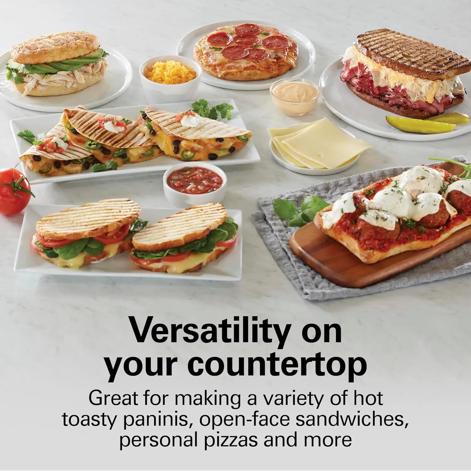 Hamilton Beach Panini Press Sandwich Maker & Electric Indoor Grill with Locking Lid, Opens 180 Degrees for any Thickness for Quesadillas, Burgers & More, Nonstick 8" x 10" Grids, Chrome (25460AG)