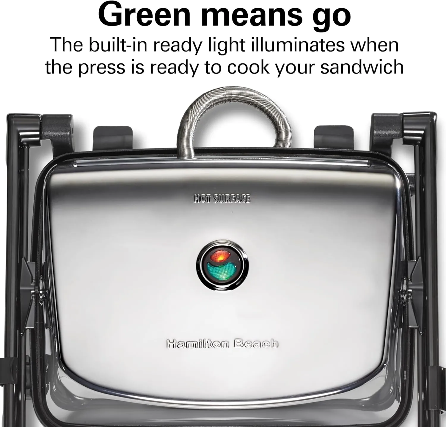 Hamilton Beach Panini Press Sandwich Maker & Electric Indoor Grill with Locking Lid, Opens 180 Degrees for any Thickness for Quesadillas, Burgers & More, Nonstick 8" x 10" Grids, Chrome (25460AG)