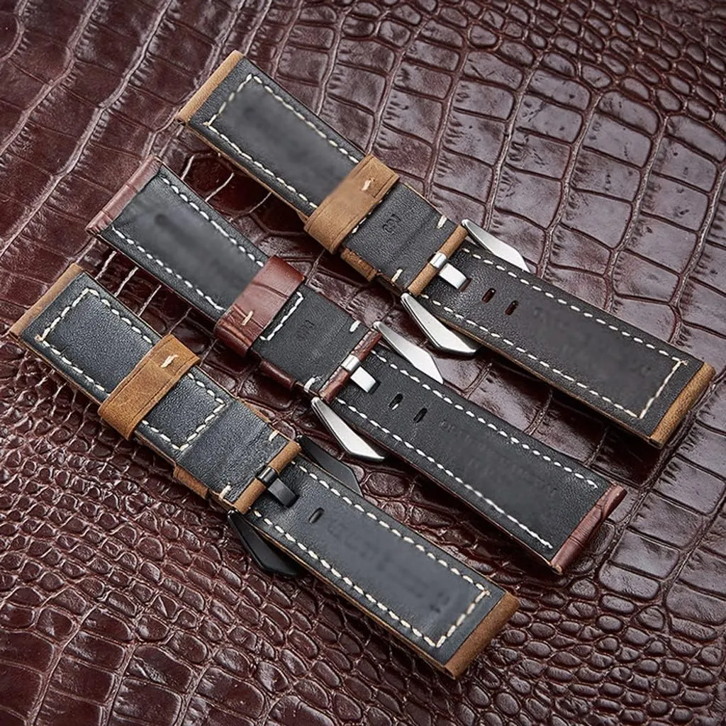 Handmade DIY Watch Band Vintage Genuine Leather Watchband 20mm 22mm 24mm 26mm Watchband Women Men Watch Strap(E,24mm)