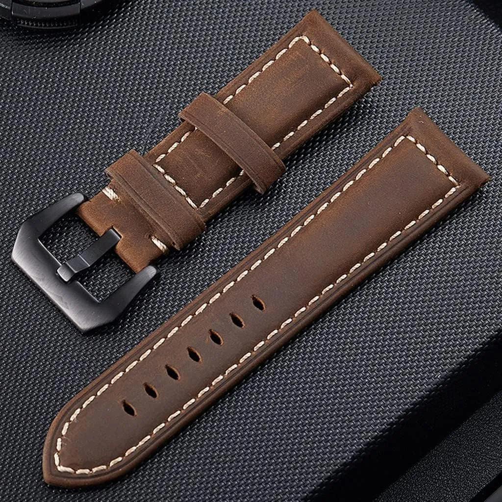 Handmade DIY Watch Band Vintage Genuine Leather Watchband 20mm 22mm 24mm 26mm Watchband Women Men Watch Strap(E,24mm)