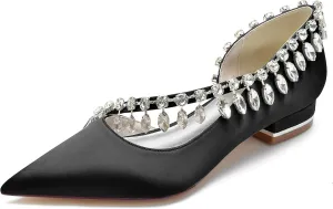 Hanfike Girls Womens Elegant Wedding Flats Slip-on Rhinestones Beaded Evening Shoes JY222