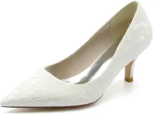 Hanfike Wedding Heels for Women Slip-on Lace Elegant Bridal Formal Party Evening Pumps JY050