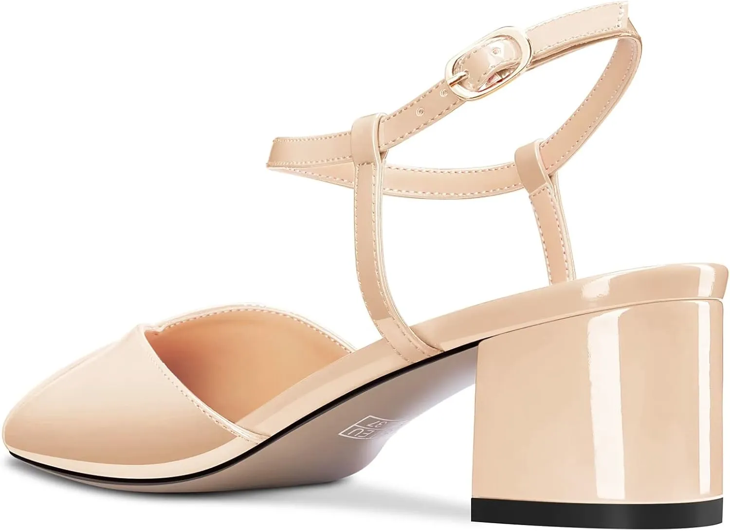 HDEUOLM Women Chunky Block Mid Heel Square Toe Pumps Ankle Strap Buckle Casual Cute 2.0 Inches Heels