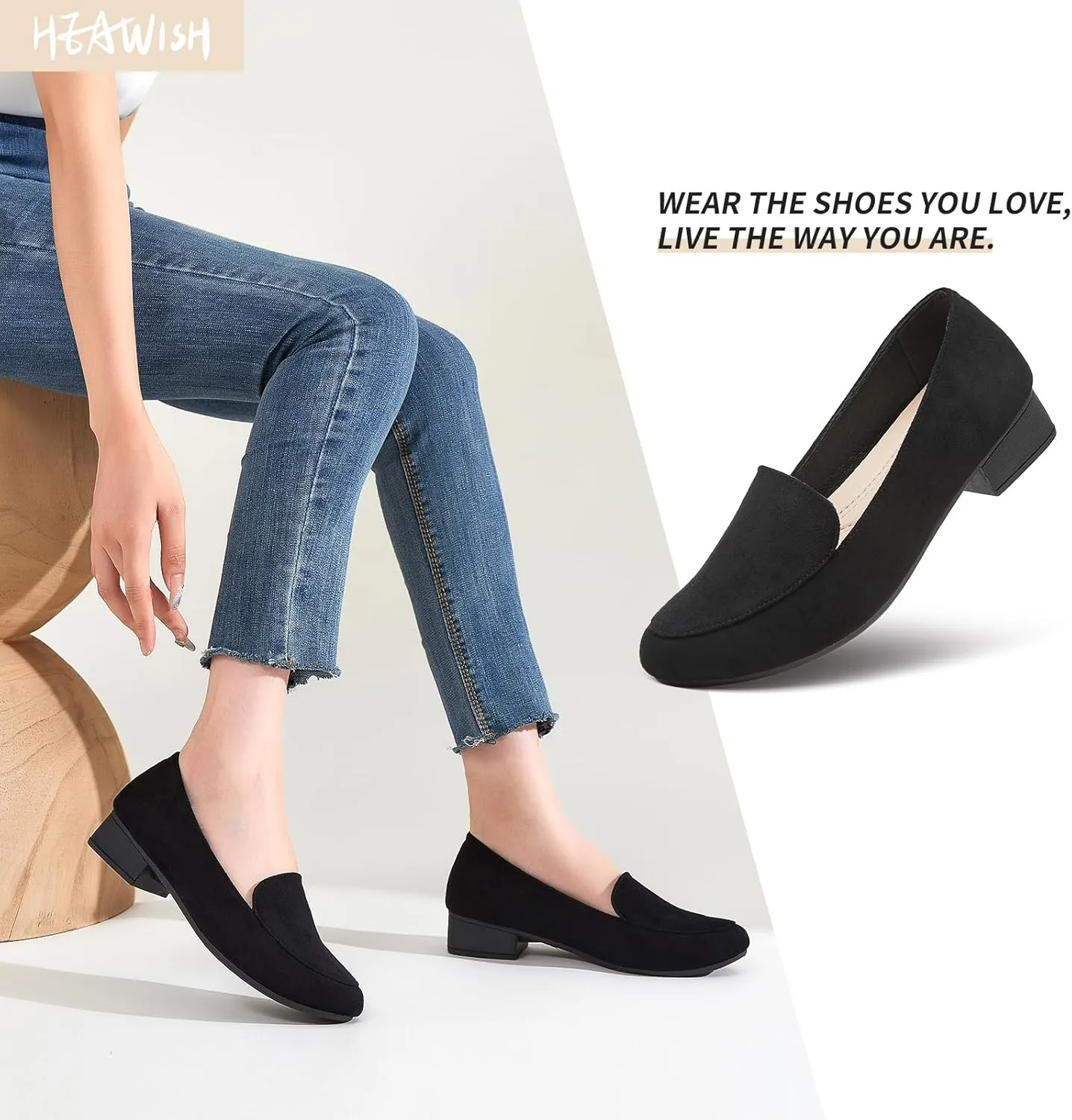 HEAWISH Women's Loafers Slip on Low Heel Shoes,Closed Toe Pumps Dress Shoes,Casual Loafer Work Flats Wedding Shoe
