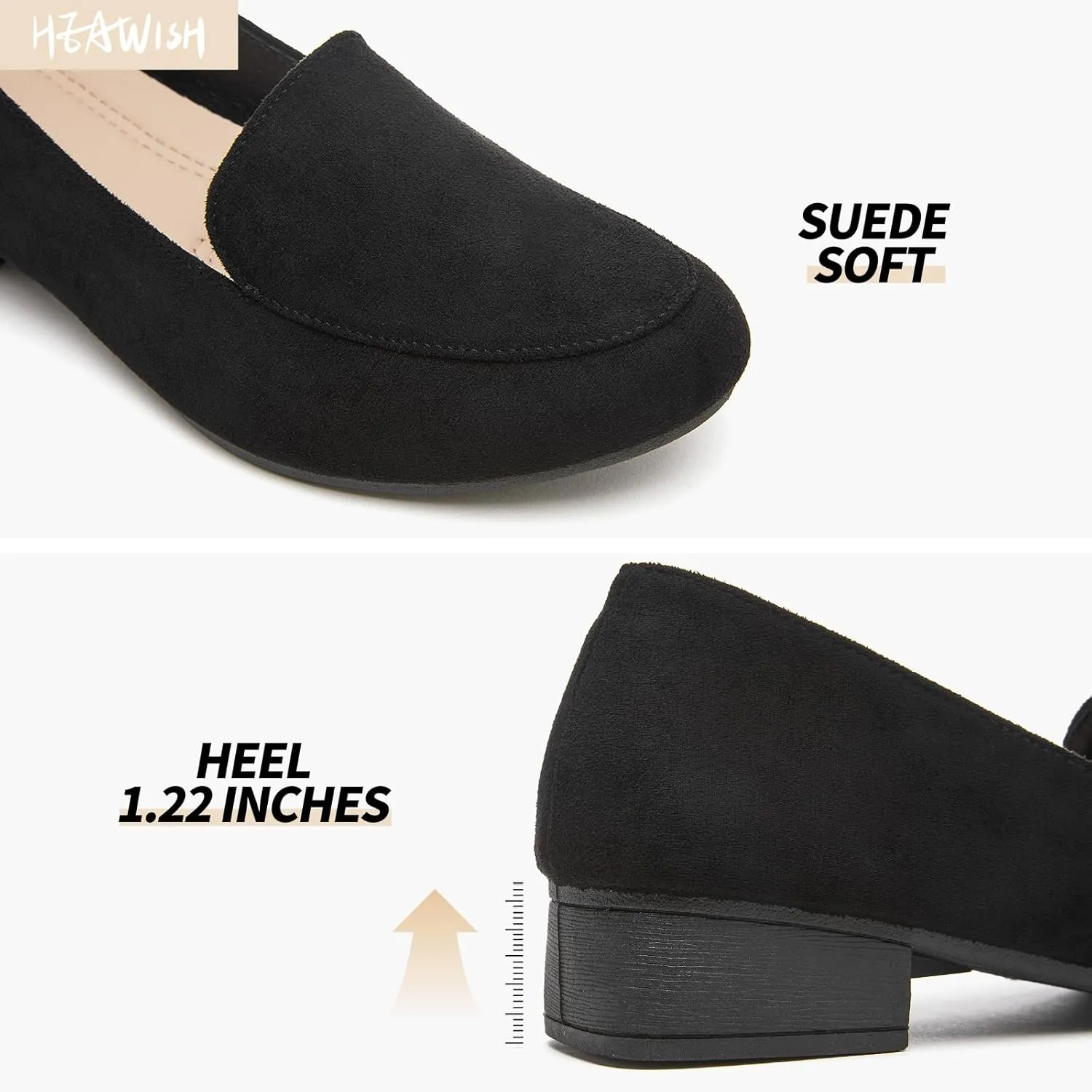 HEAWISH Women's Loafers Slip on Low Heel Shoes,Closed Toe Pumps Dress Shoes,Casual Loafer Work Flats Wedding Shoe