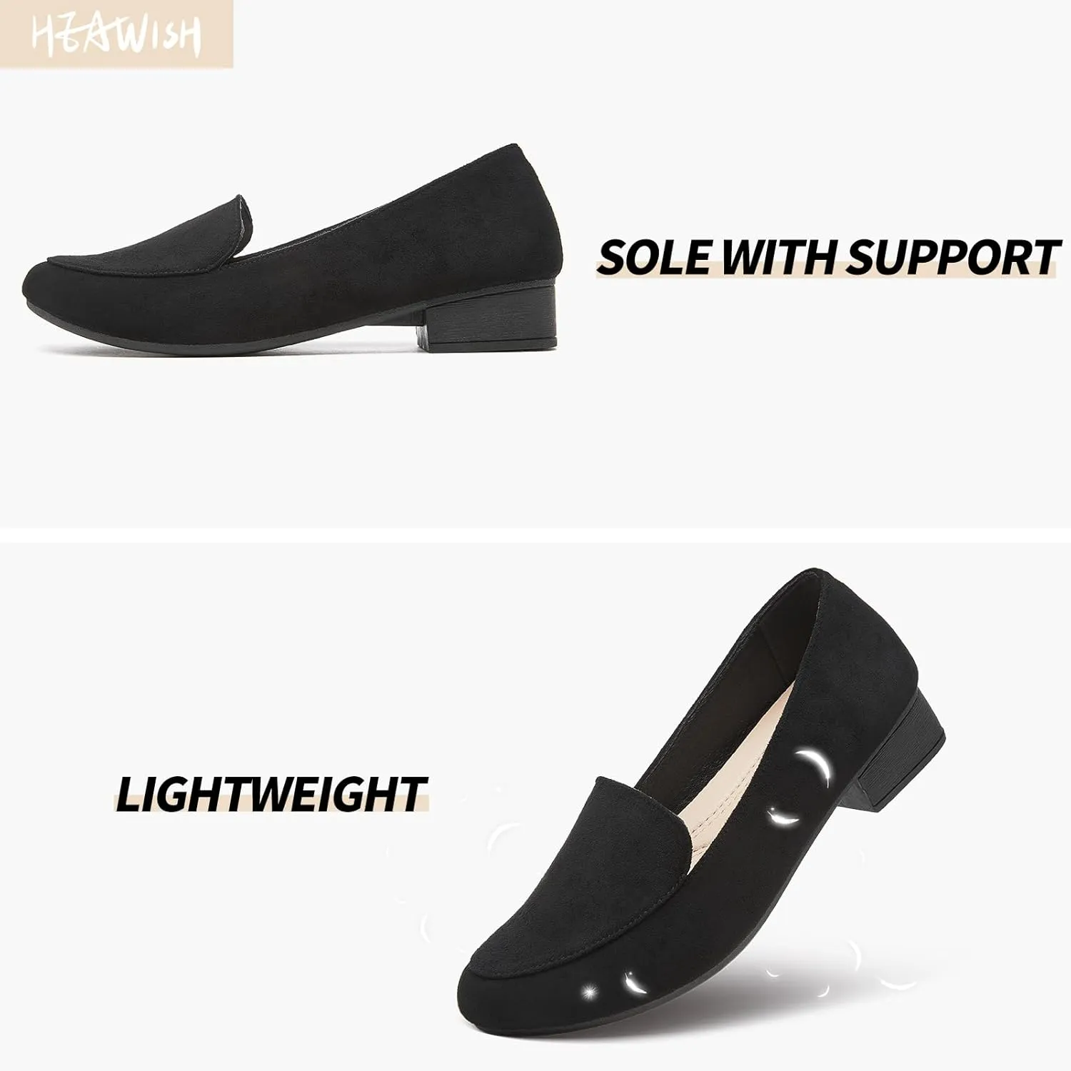HEAWISH Women's Loafers Slip on Low Heel Shoes,Closed Toe Pumps Dress Shoes,Casual Loafer Work Flats Wedding Shoe