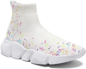 Hetios Men’s Athletic Running Shoes Slip on Casual Tennis Sports Shoes Musical Notes Mesh Sneakers for Womens Fashion Graffiti Painted Shoes