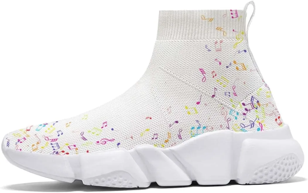 Hetios Men’s Athletic Running Shoes Slip on Casual Tennis Sports Shoes Musical Notes Mesh Sneakers for Womens Fashion Graffiti Painted Shoes