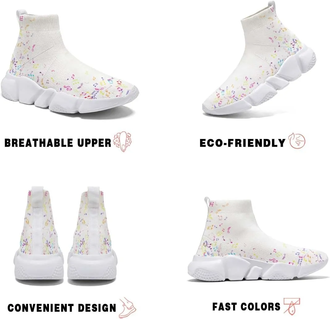 Hetios Men’s Athletic Running Shoes Slip on Casual Tennis Sports Shoes Musical Notes Mesh Sneakers for Womens Fashion Graffiti Painted Shoes
