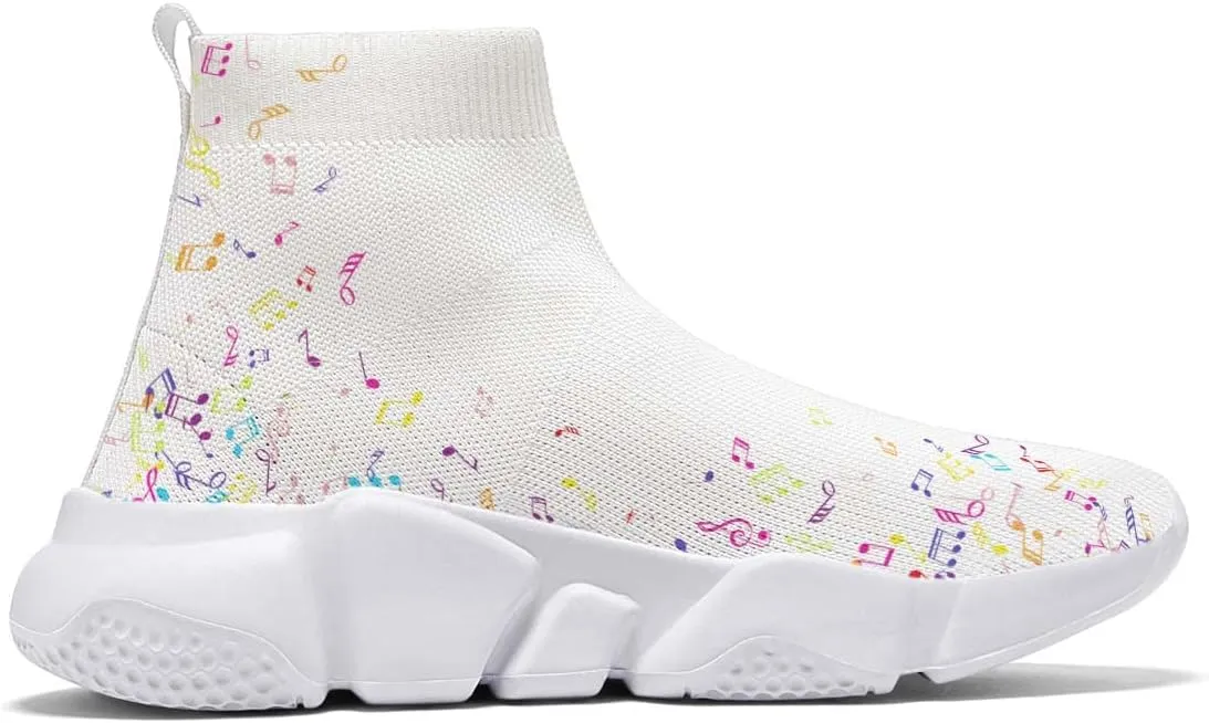 Hetios Men’s Athletic Running Shoes Slip on Casual Tennis Sports Shoes Musical Notes Mesh Sneakers for Womens Fashion Graffiti Painted Shoes