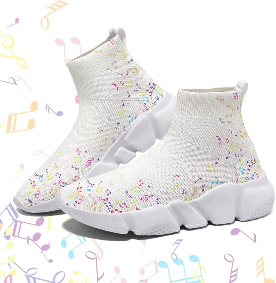 Hetios Men’s Athletic Running Shoes Slip on Casual Tennis Sports Shoes Musical Notes Mesh Sneakers for Womens Fashion Graffiti Painted Shoes