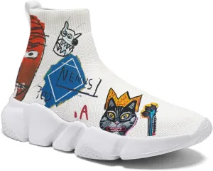 Hetios Mens Walking Shoes Graffiti Sneakers Running Shoes Sock Shoes Lightweight Comfy Breathable Multicolor