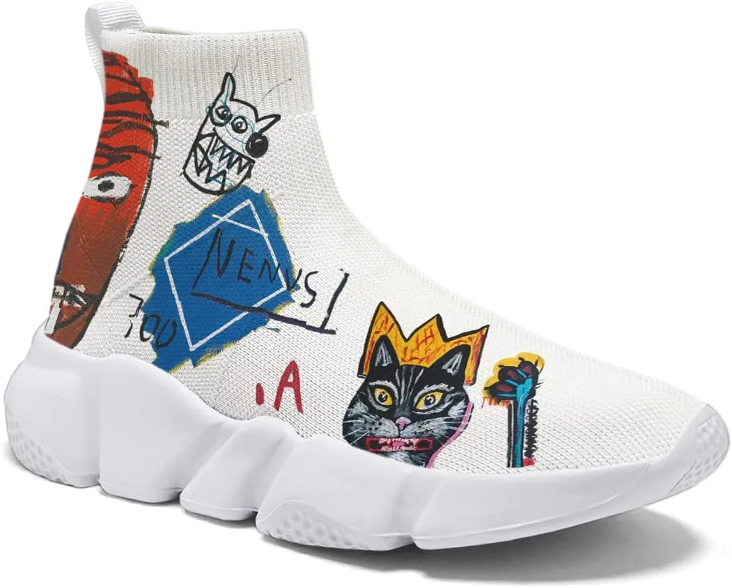 Hetios Mens Walking Shoes Graffiti Sneakers Running Shoes Sock Shoes Lightweight Comfy Breathable Multicolor