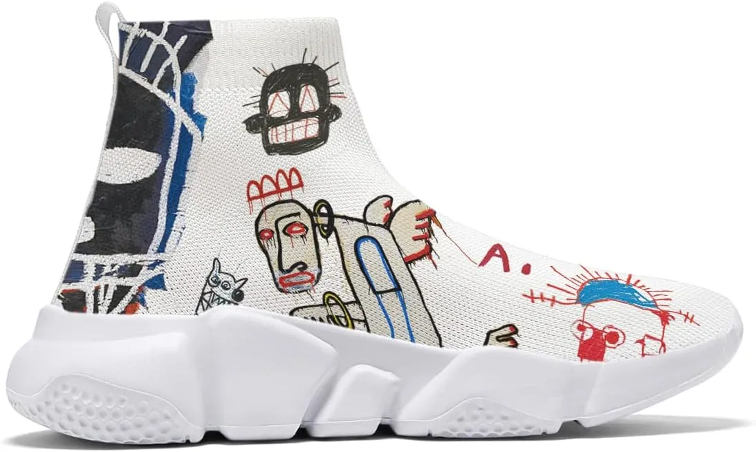 Hetios Mens Walking Shoes Graffiti Sneakers Running Shoes Sock Shoes Lightweight Comfy Breathable Multicolor