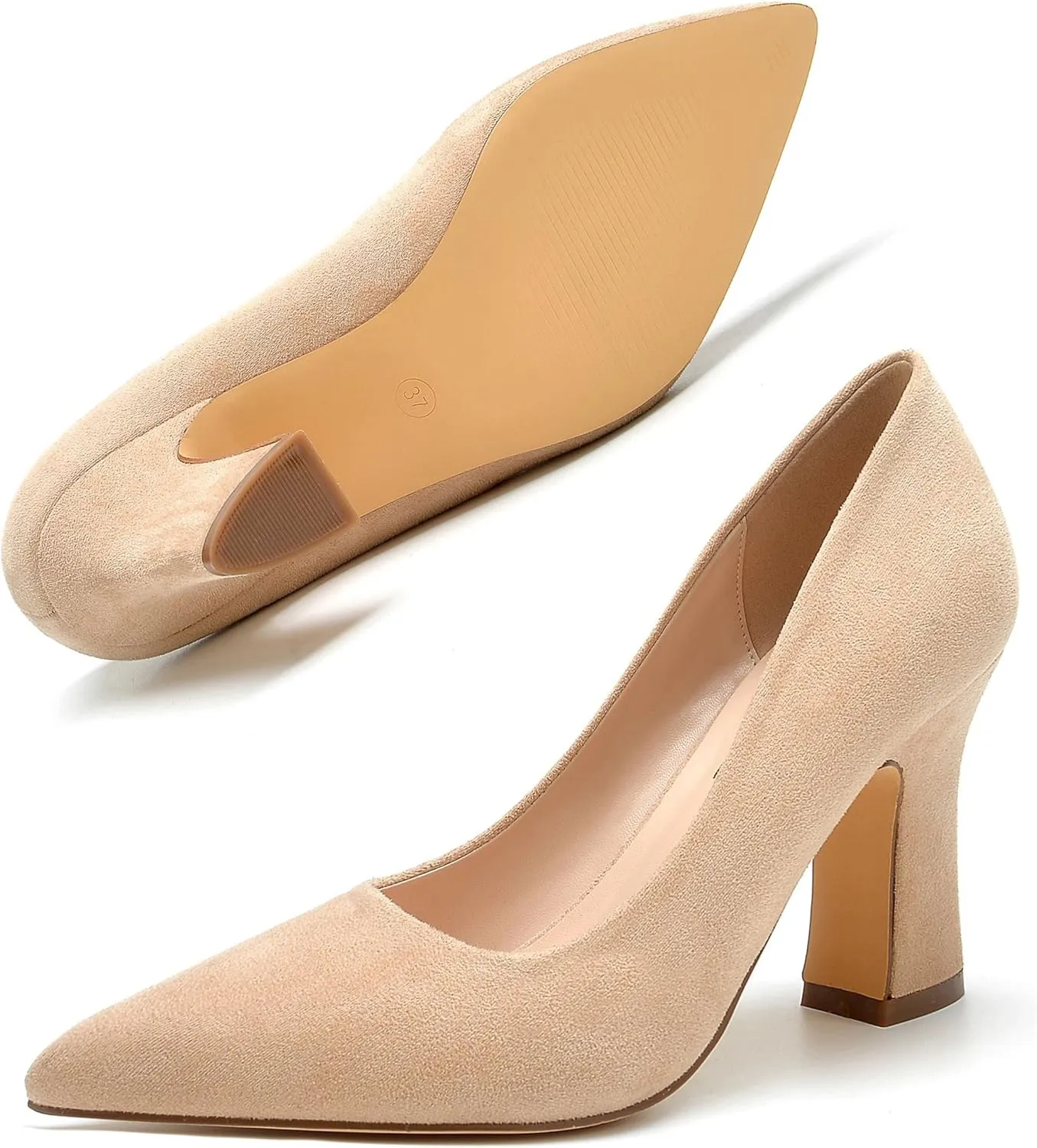 HHTCAL Closed Pointed Toe Chunky Block Heel Pumps High Heels for Women Sexy Elegant Formal Work Office Ladies Dress Shoes
