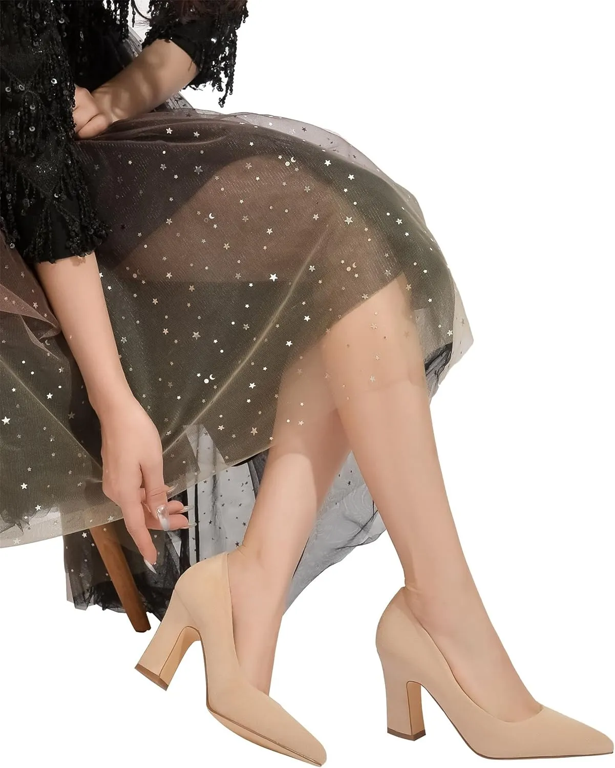 HHTCAL Closed Pointed Toe Chunky Block Heel Pumps High Heels for Women Sexy Elegant Formal Work Office Ladies Dress Shoes