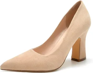HHTCAL Closed Pointed Toe Chunky Block Heel Pumps High Heels for Women Sexy Elegant Formal Work Office Ladies Dress Shoes