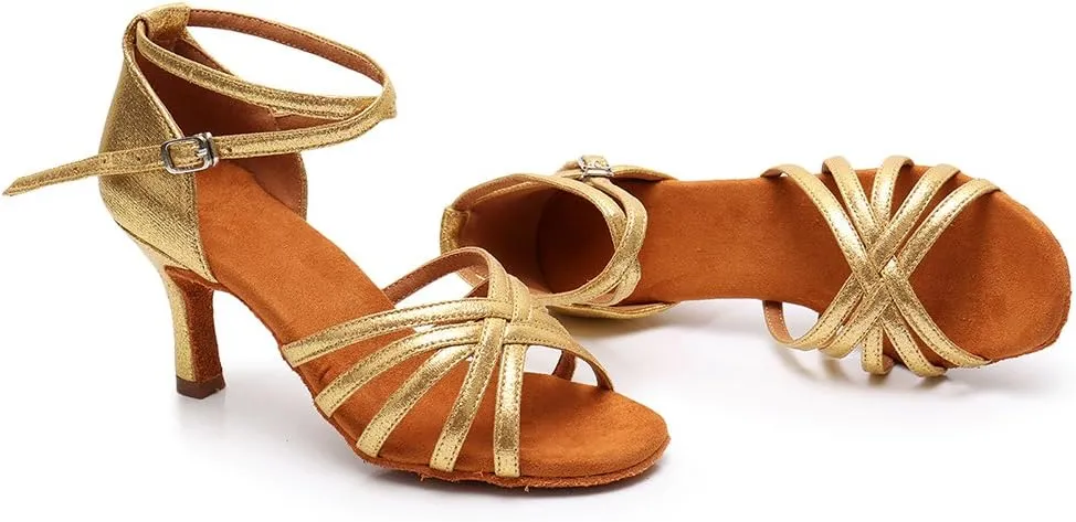 HIPPOSEUS Women's Open Toe Latin Dance Shoes Ankle Strap Ballroom Salsa Bachata Dancing Shoes Suede Outsole