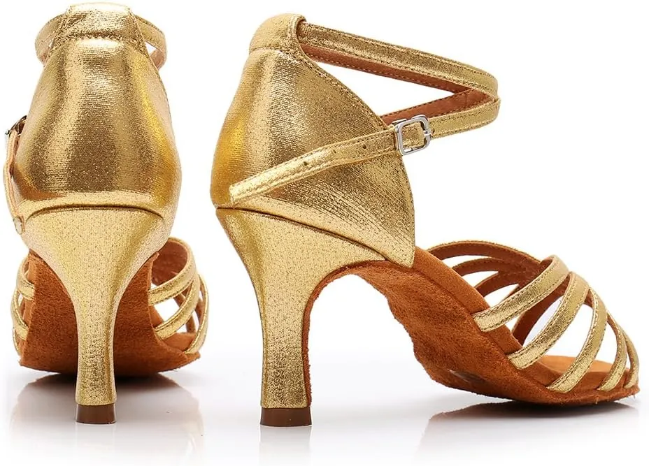 HIPPOSEUS Women's Open Toe Latin Dance Shoes Ankle Strap Ballroom Salsa Bachata Dancing Shoes Suede Outsole