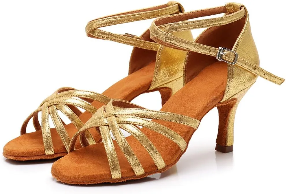 HIPPOSEUS Women's Open Toe Latin Dance Shoes Ankle Strap Ballroom Salsa Bachata Dancing Shoes Suede Outsole