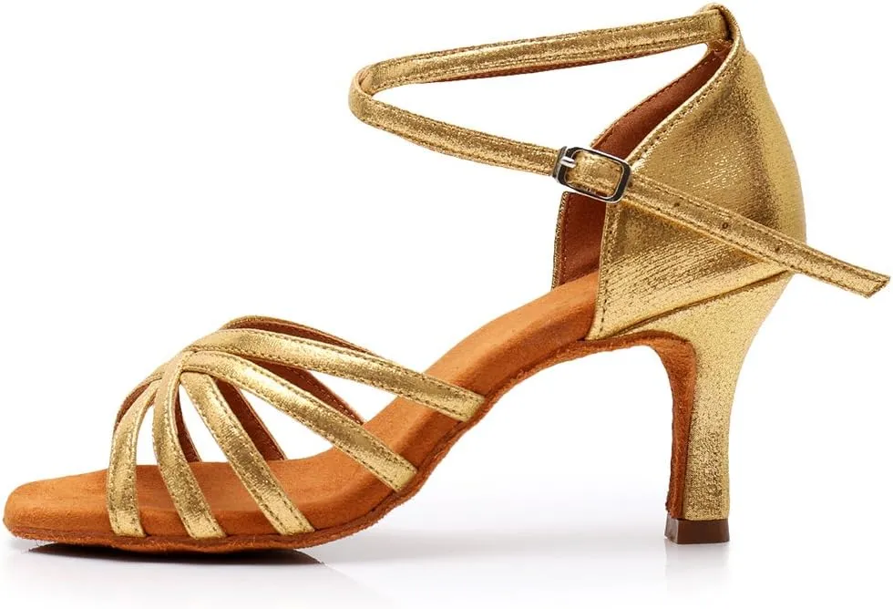 HIPPOSEUS Women's Open Toe Latin Dance Shoes Ankle Strap Ballroom Salsa Bachata Dancing Shoes Suede Outsole