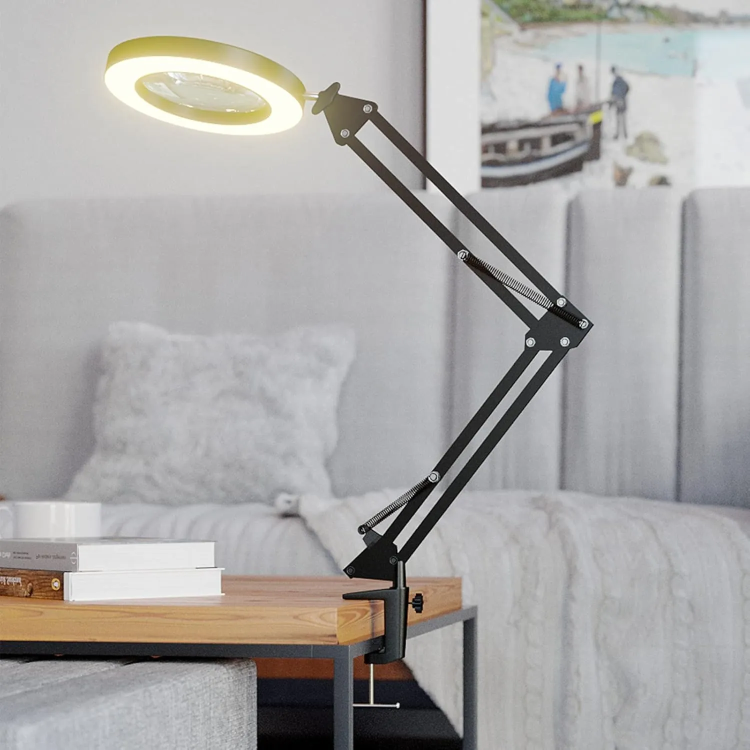 HITTI 10X Magnifying Glass with Light, 1,800 Lumens Stepless Dimmable, 3 Color Modes, 4.2″ Real Glass Lens LED Magnifying Desk Lamp & Clamp, Magnifier Light and Stand for Crafts Welding Close Work