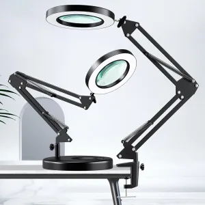 HITTI 10X Magnifying Glass with Light, 1,800 Lumens Stepless Dimmable, 3 Color Modes, 4.2″ Real Glass Lens LED Magnifying Desk Lamp & Clamp, Magnifier Light and Stand for Crafts Welding Close Work