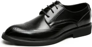 HOOENG Dress Oxford Shoes for Men Lace Up Brogue Embossed Wing Tip Derby Shoes Vegan Leather Non Slip Resistant Anti-Slip Party (Color : Black, Size : 7.5)