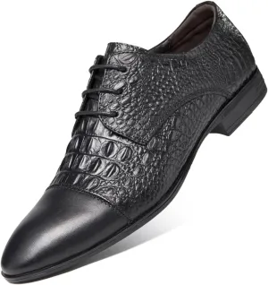 HOOENG Oxford Shoes for Men Lace Up Cap Toe Crocodile Embossed Derby Shoes Leather Rubber Sole Low Top Anti-Slip Slip Resistant Party (Color : Black, Size : 10)