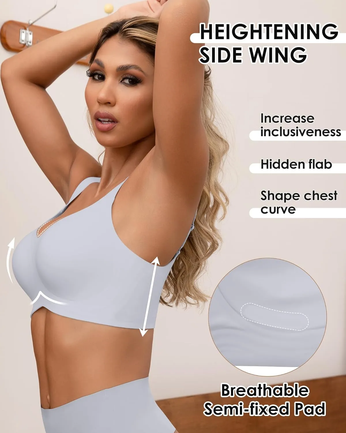 HORISUN Seamless Bras Full Coverage Wireless Push Up Bra for Women No Underwire Comfort V Neck Bralettes with Support