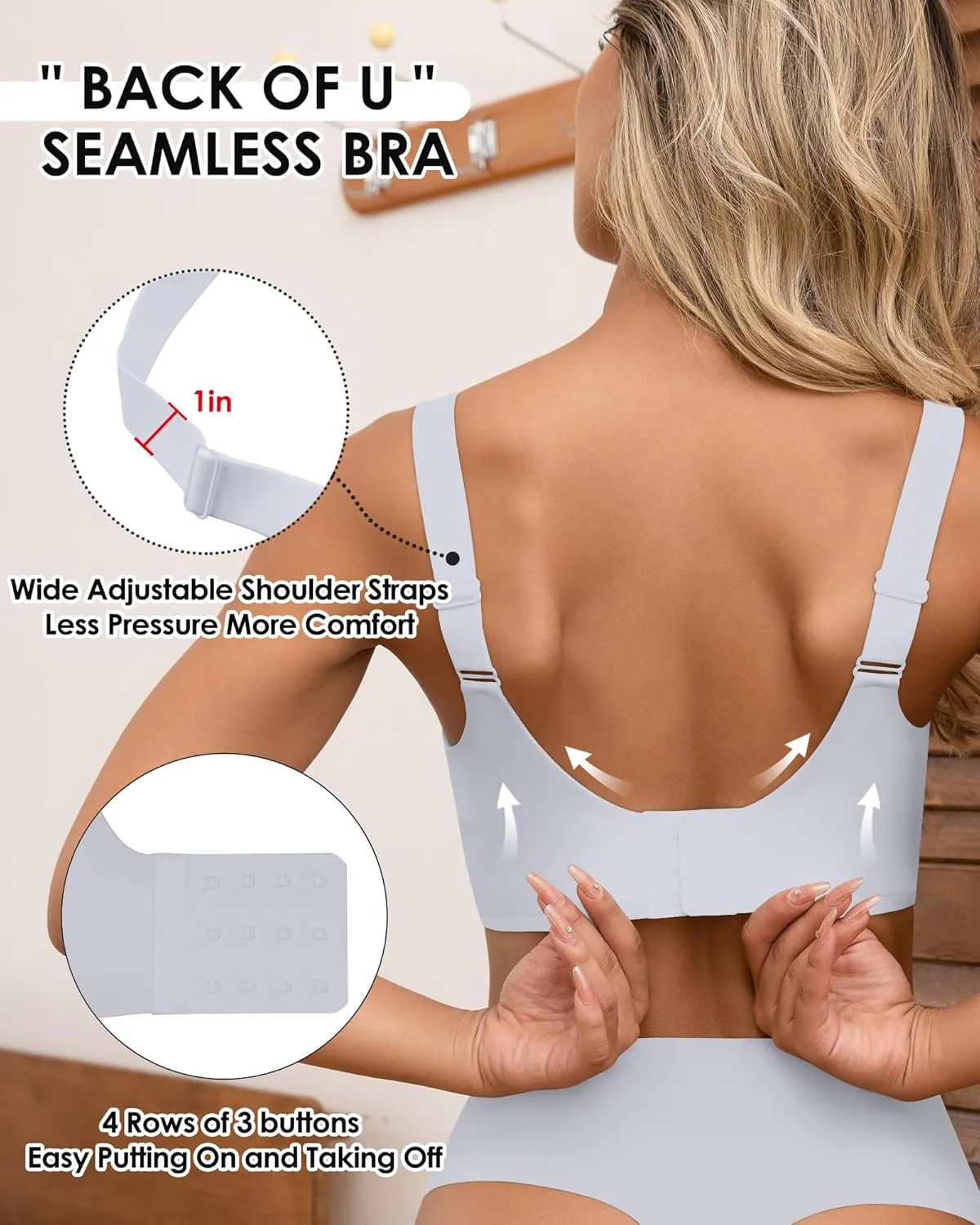 HORISUN Seamless Bras Full Coverage Wireless Push Up Bra for Women No Underwire Comfort V Neck Bralettes with Support