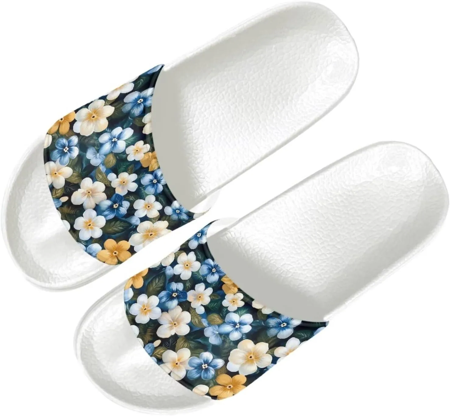 House Slippers Womens Soft Comfortable Slip On Shower Shoes Lightweight Cushioned Beach Party Slide Sandals for Outdoor US 6-13.5 White Sole