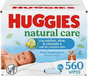 Huggies Natural Care Cucumber, Aloe and Vitamin E Baby Wipes, Hypoallergenic, Scented, 10 Flip-Top Packs (560 Wipes Total), Packaging May Vary