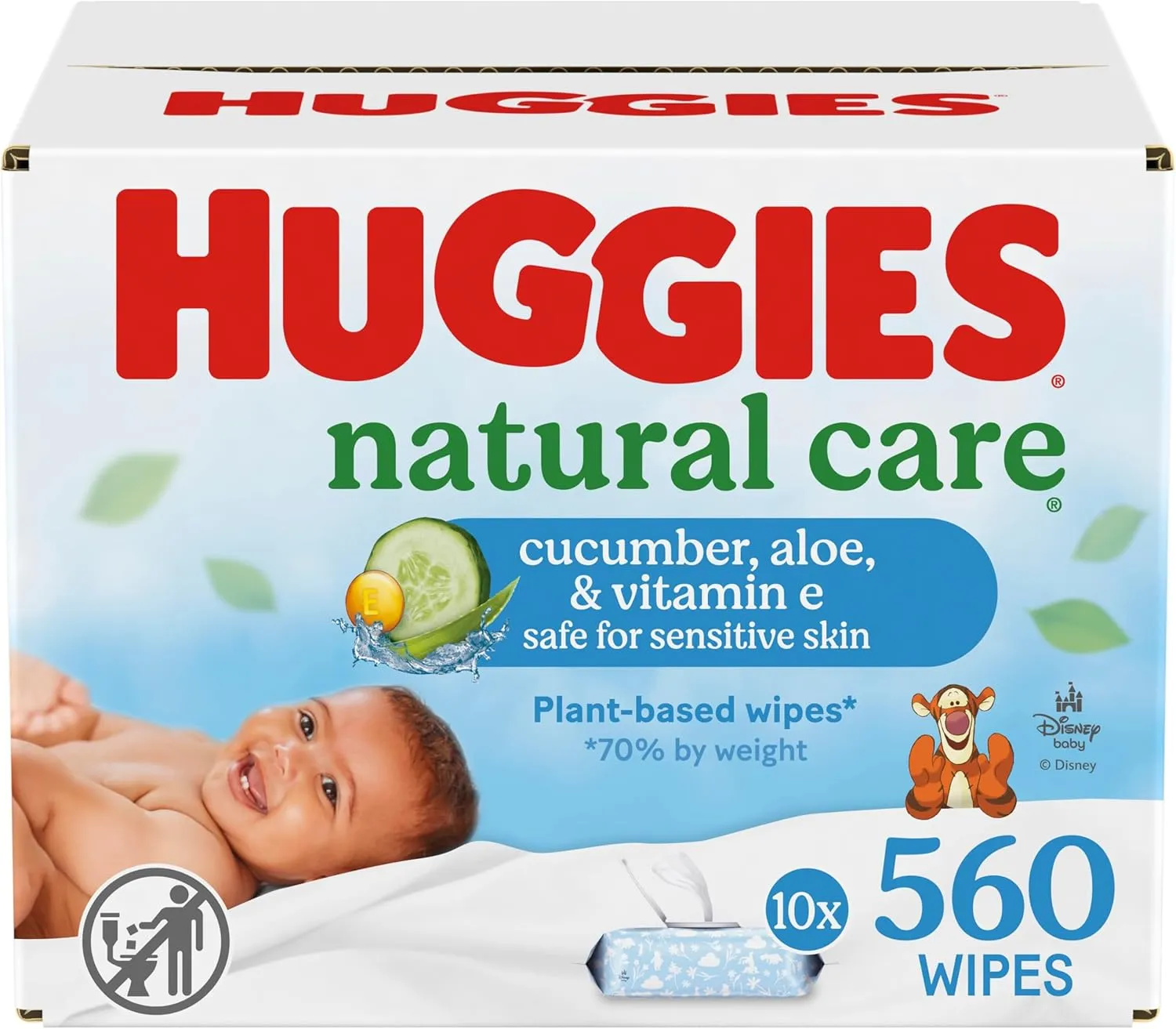 Huggies Natural Care Cucumber, Aloe and Vitamin E Baby Wipes, Hypoallergenic, Scented, 10 Flip-Top Packs (560 Wipes Total), Packaging May Vary