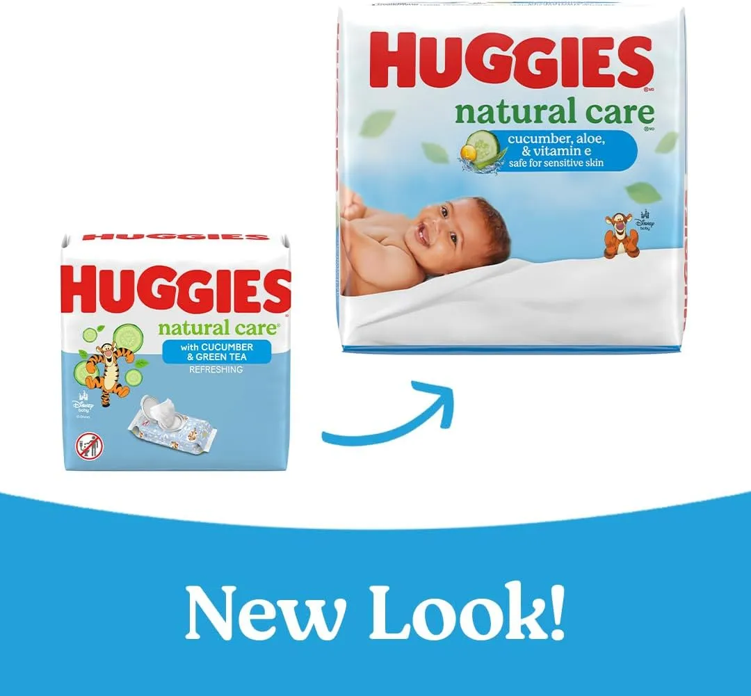 Huggies Natural Care Cucumber, Aloe and Vitamin E Baby Wipes, Hypoallergenic, Scented, 10 Flip-Top Packs (560 Wipes Total), Packaging May Vary