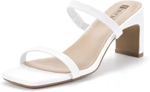 IDIFU IN3 Chunky Heels For Women Low Block Square Open Toe Heels Two Strap Slip On Comfortable Slides Heeled Sandals Sexy Wedding Prom Party Dress Shoes Cute Mule Short Heels