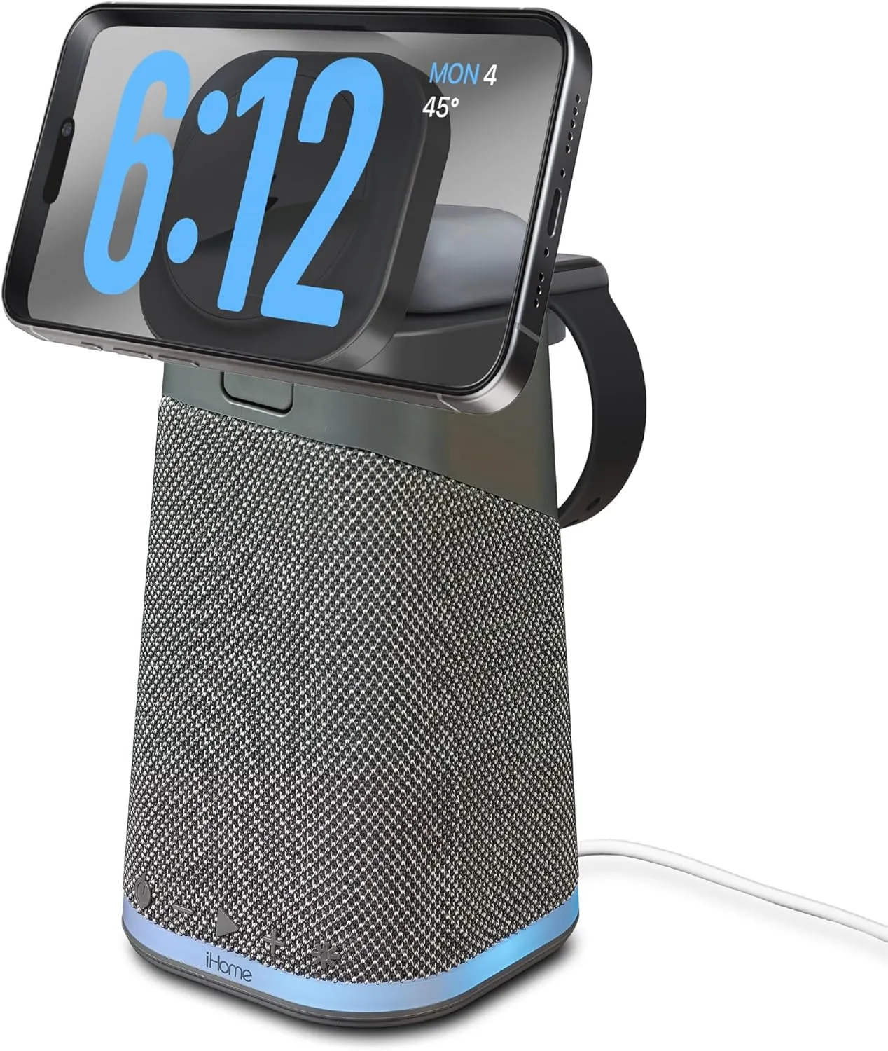 iHome Wireless Charger with Apple Watch & AirPods Charger, Bluetooth Speaker, Color Changing Night Light - Dark Grey (iPBT70DG)